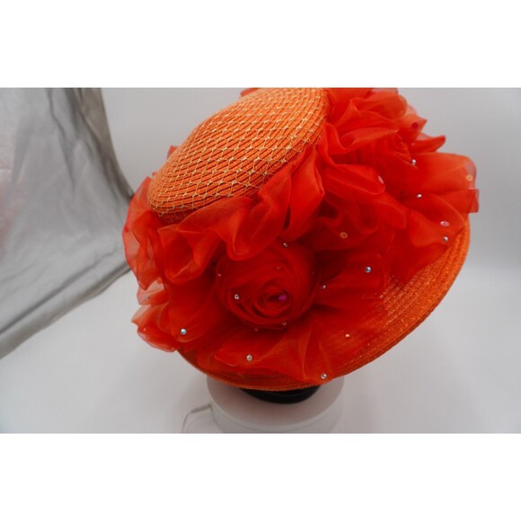 Whittall & Shon Designer Hat Orange Floral & Sequin Church Derby Tea party main image 4